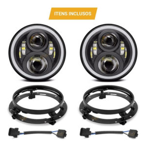 Farol 7 Pol LED 60W Angel Eyes e Seta - 2ª Geração + Suporte Universal - Par Macaé