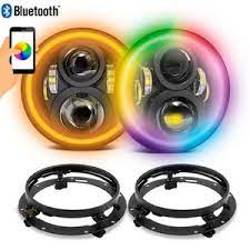 Farol de LED 7 Polegadas - 2a Ger 60w - Angel Eyes Colorido RGB Via Bluetooth + Suporte Universal - PAR Macaé